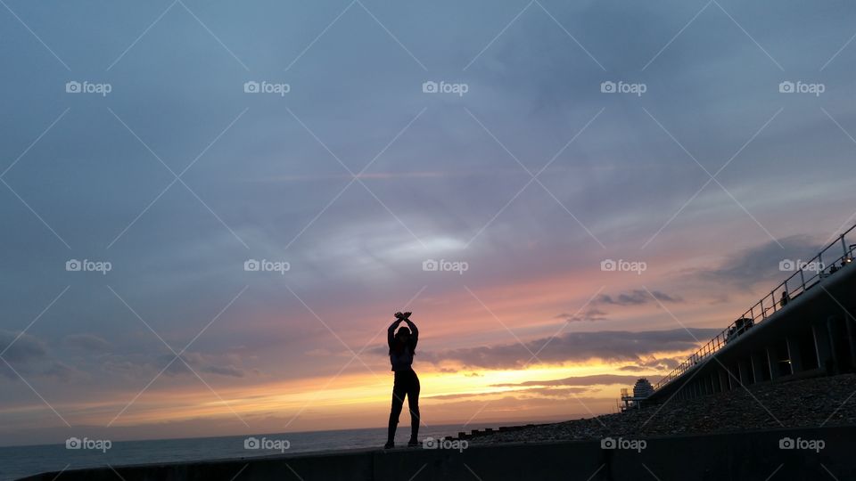 Sunset, Silhouette, Sky, Dawn, People