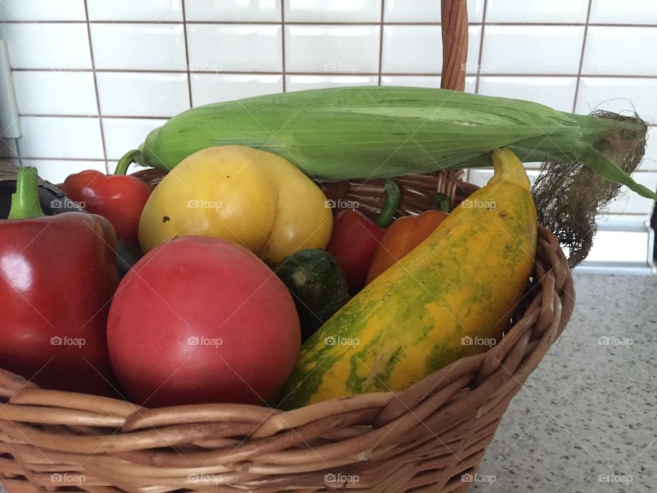 Basket with seasonal vegetables 