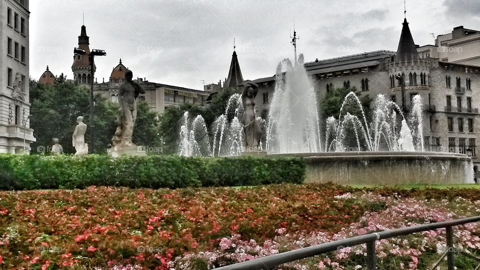 Fountain in Plaça España, Barcelona, Spain
