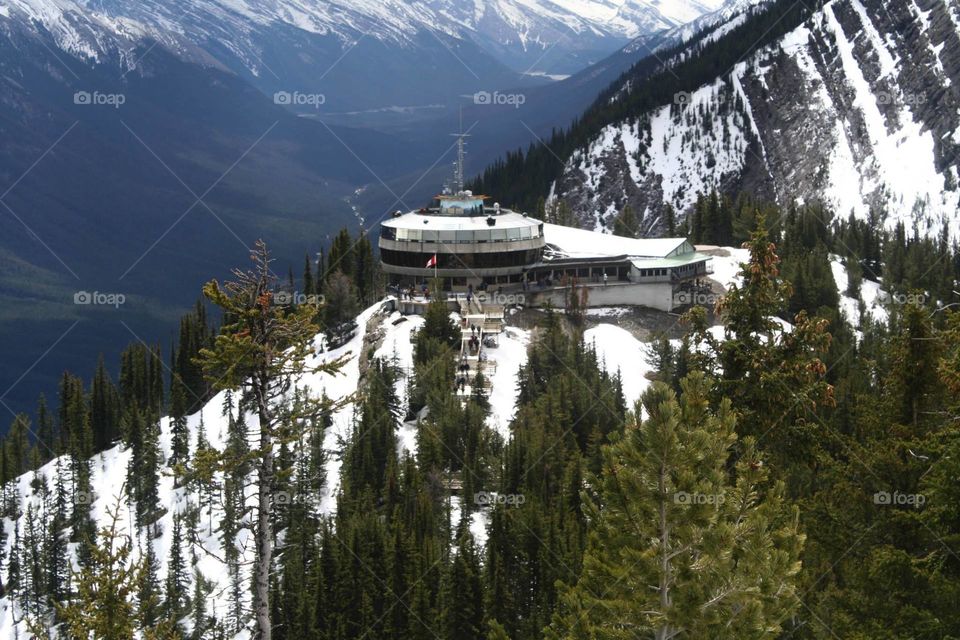 Mountain lodge. Mountain lodge sitting atop the Rocky Mountains in Banff, Alberta, Canada
