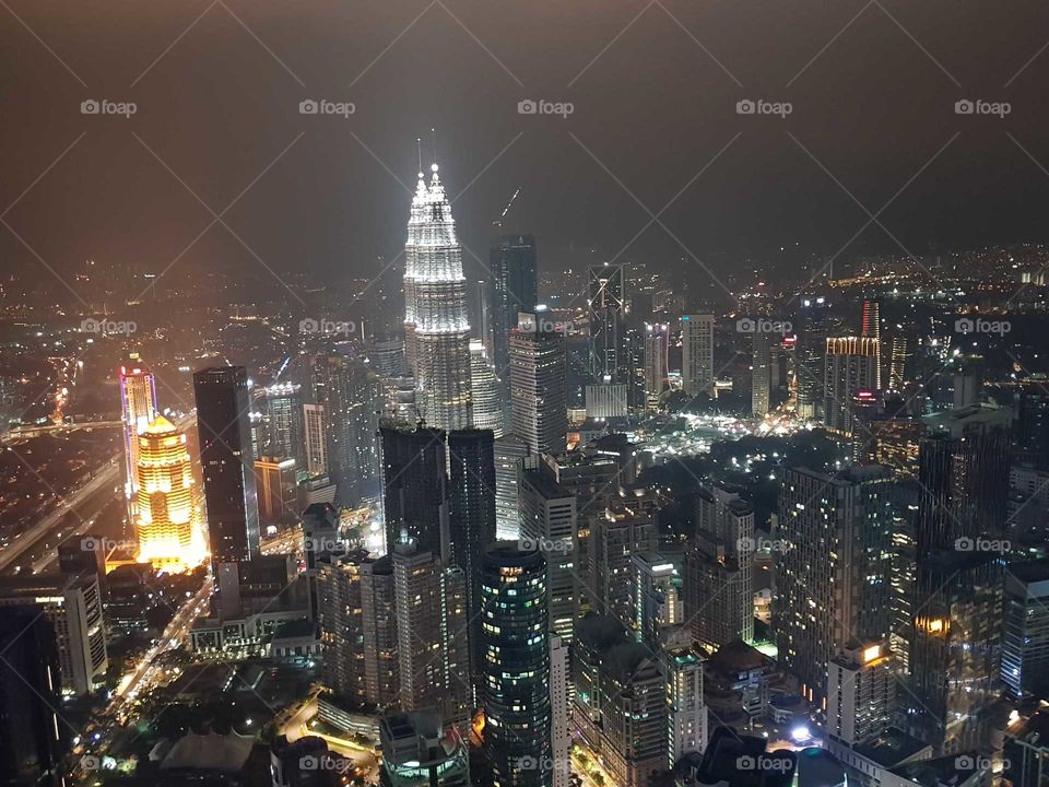 kuala lampur at night skyline from kl tower
