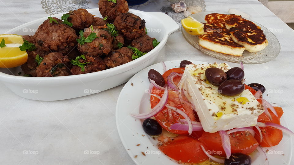Delicious greek food on table