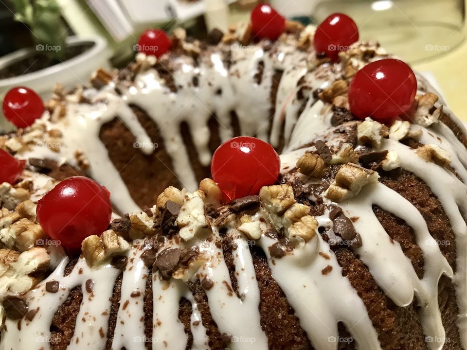 Bundt cake with nuts and cherries 