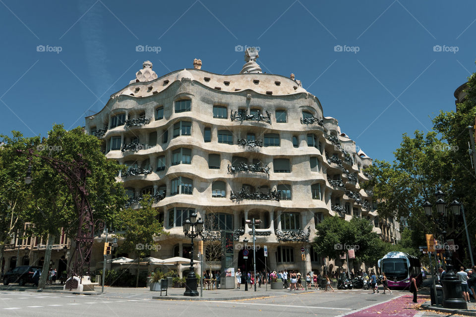 The pedrera of Barcelona. Building built by Antonì Gaudì. The building has circular internal courtyards overlooking the sky.