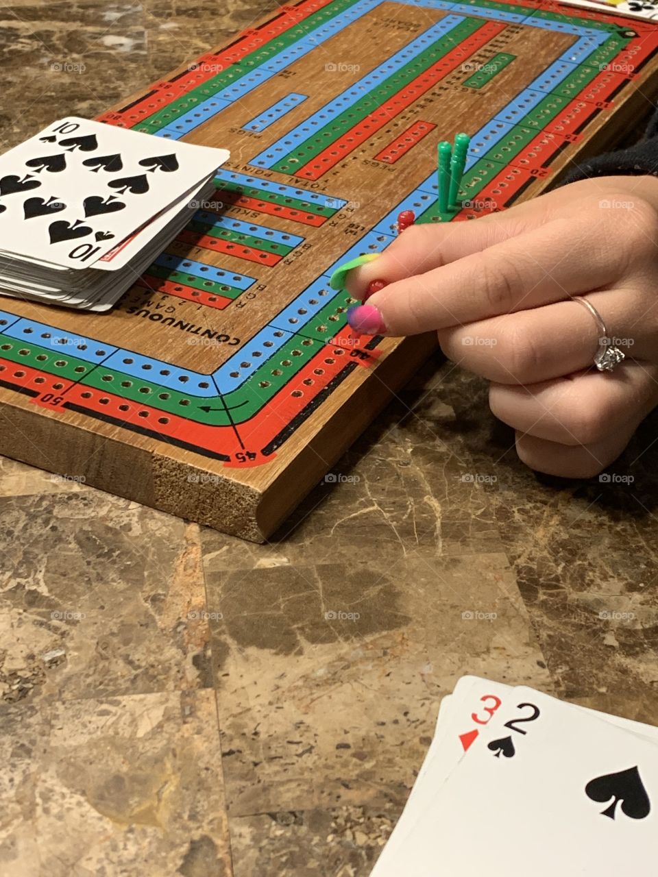 Playing a game of cribbage 