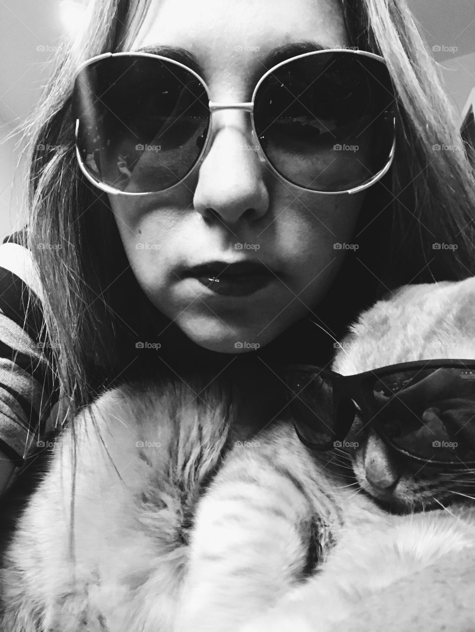 Cat and girl in glasses 