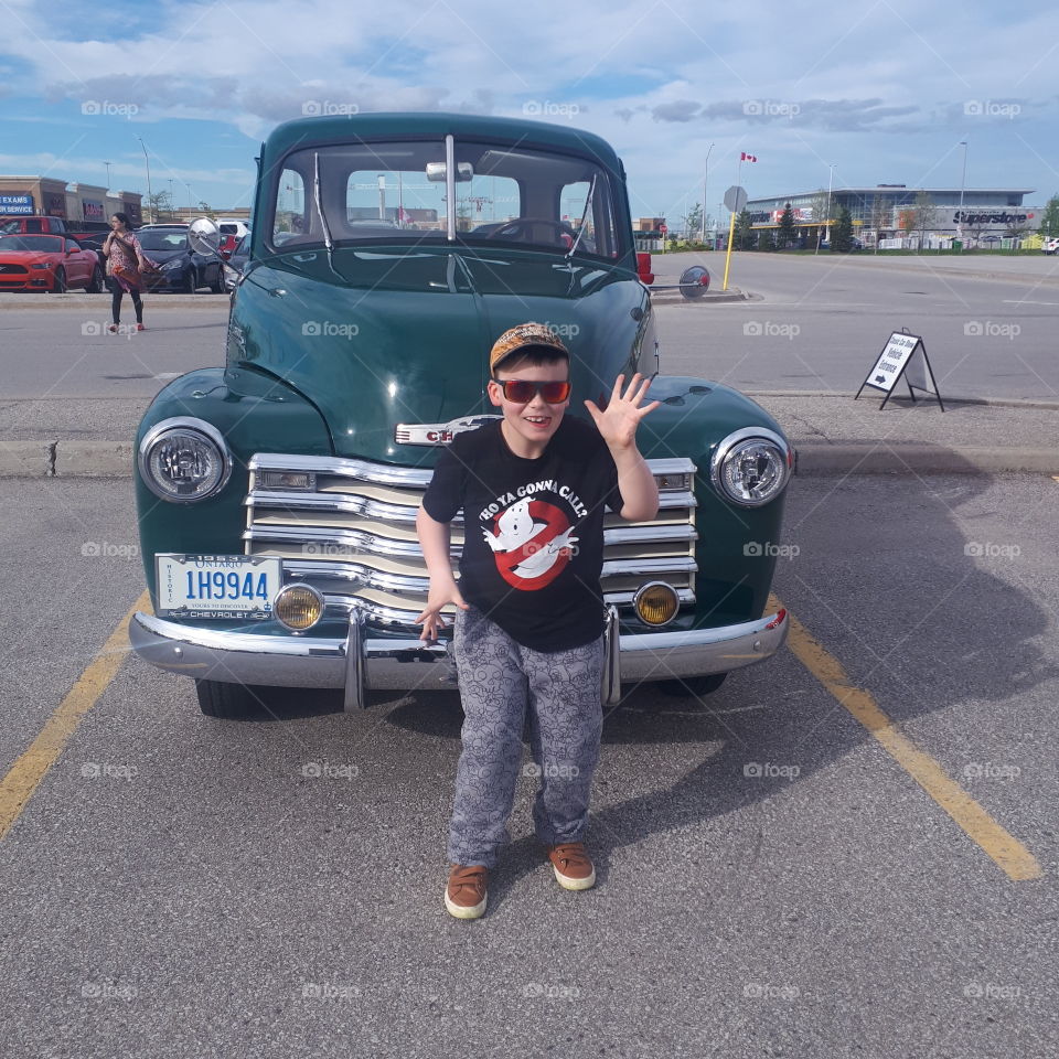 classic truck and a boy