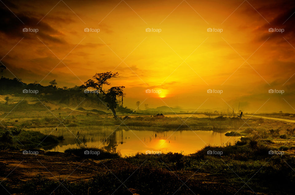 sunset at sambutan river
