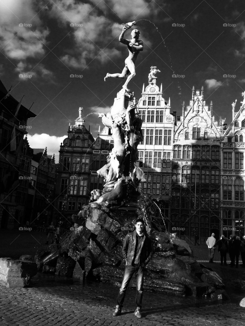 Black and white architecture . Square in Antwerpen