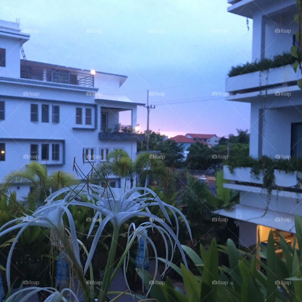 Sun rise in Grand Elysee hotel in Cambodia Siem ream