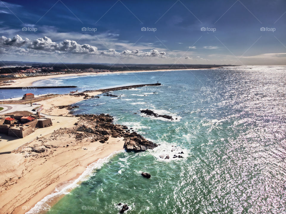 Aerial photography over beach at Vila do Conde