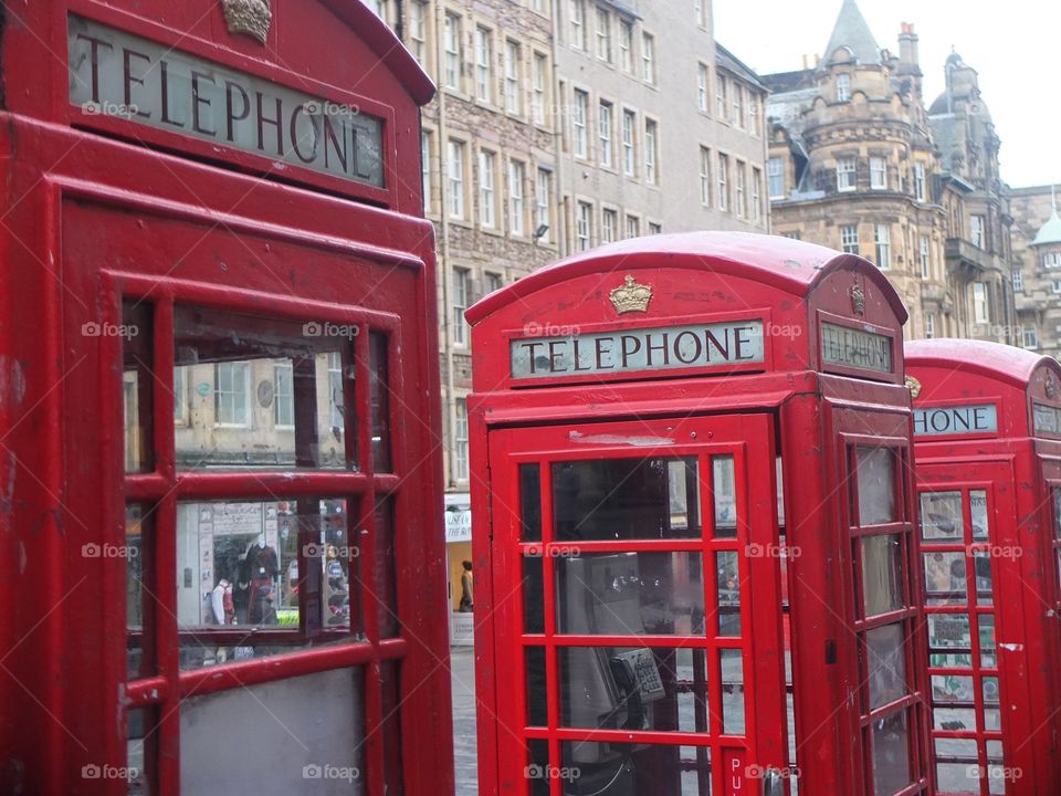 Red telephone booths
