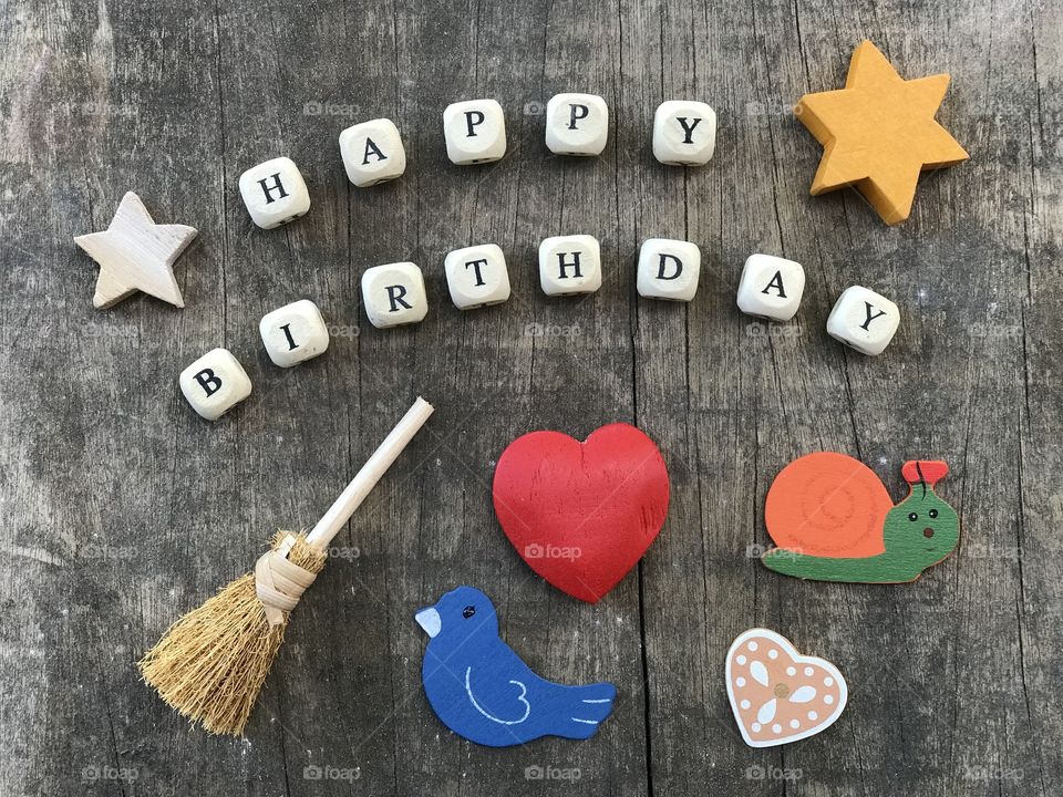 Happy Birthday with wooden objects