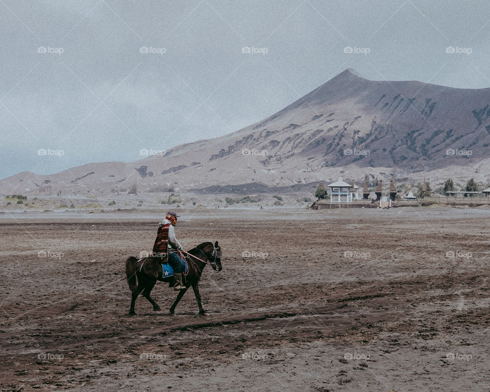 riding horse in desert