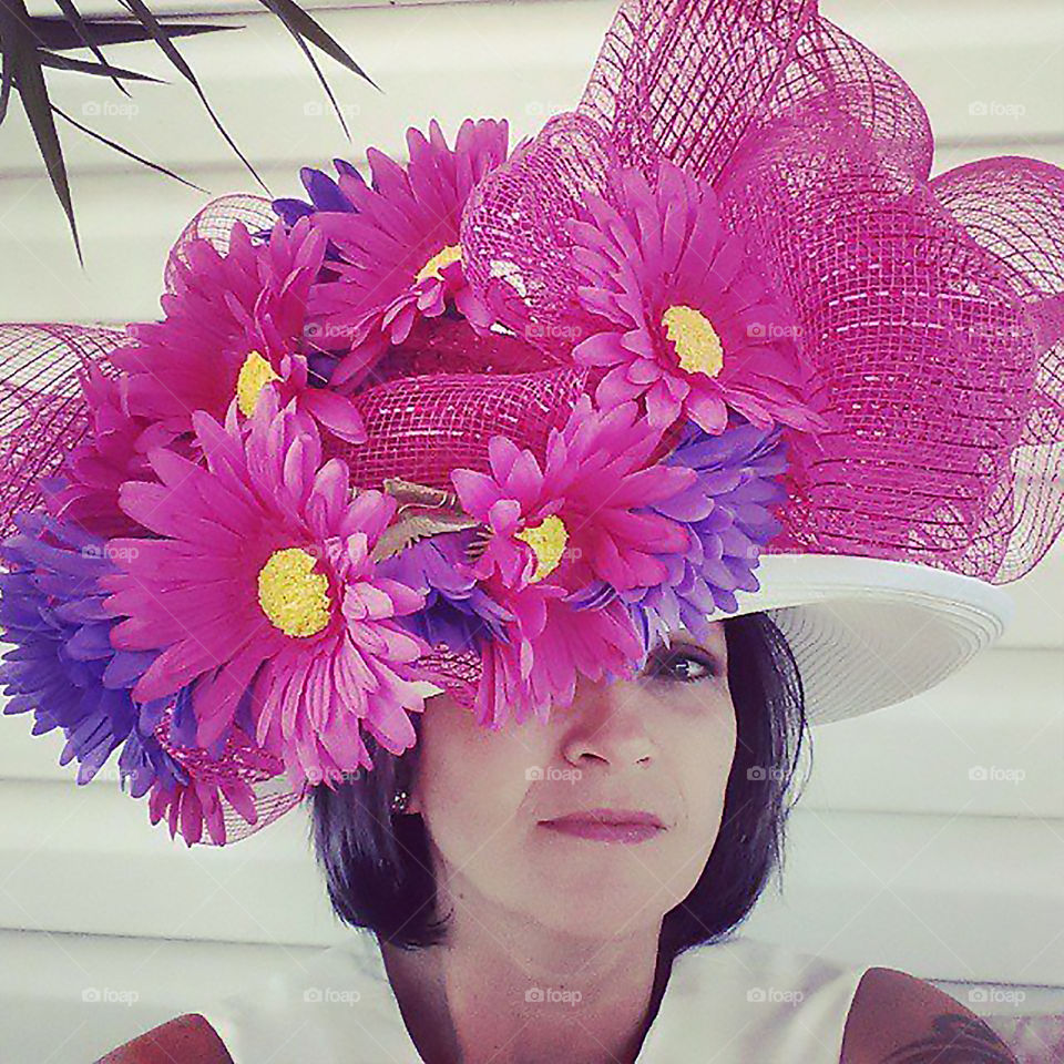 flower hat woman. derby hat