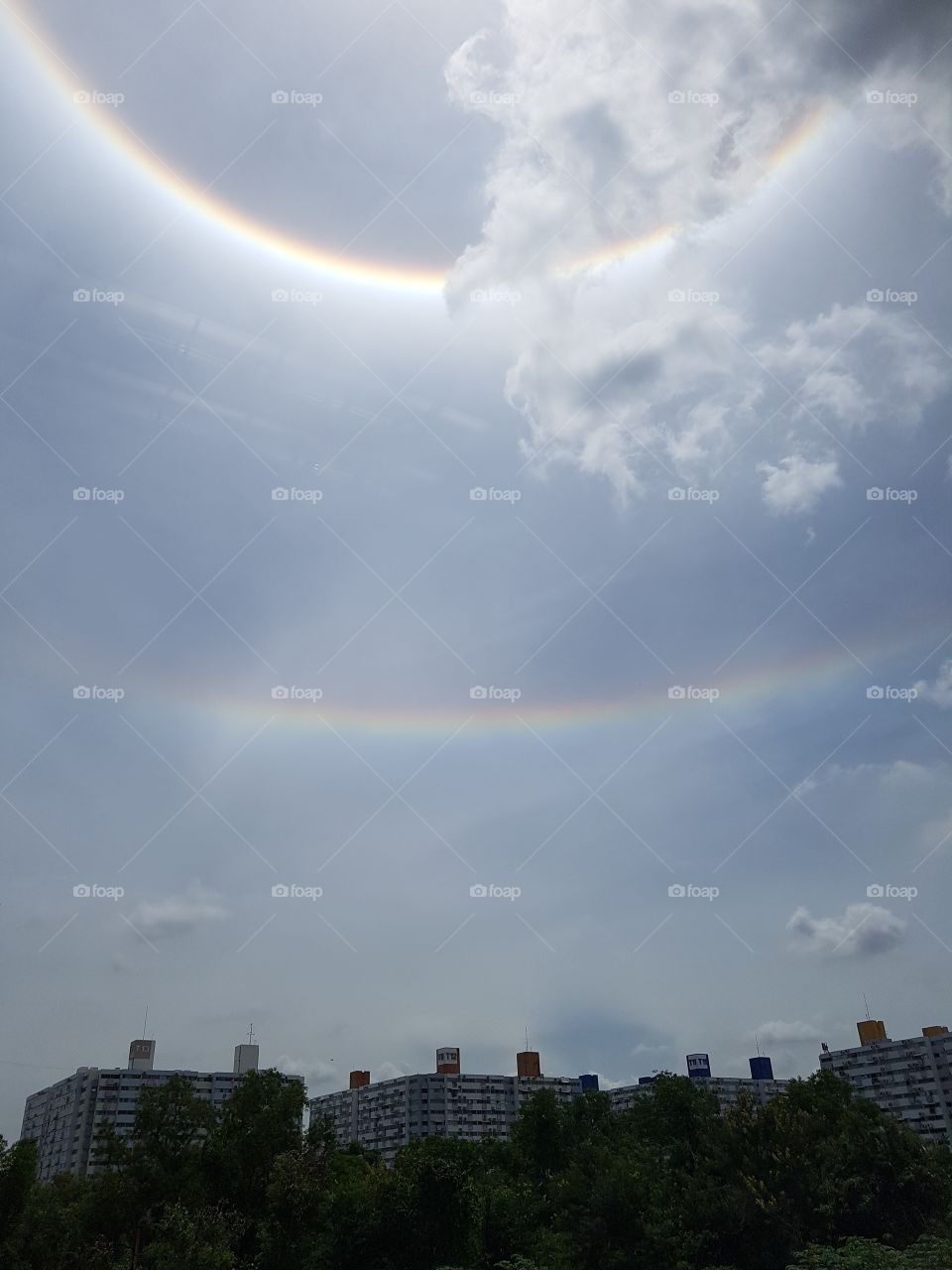 double circle rainbow aura full spectrum around the sun in the sky