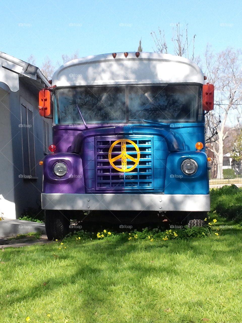 Tie dye peace bus