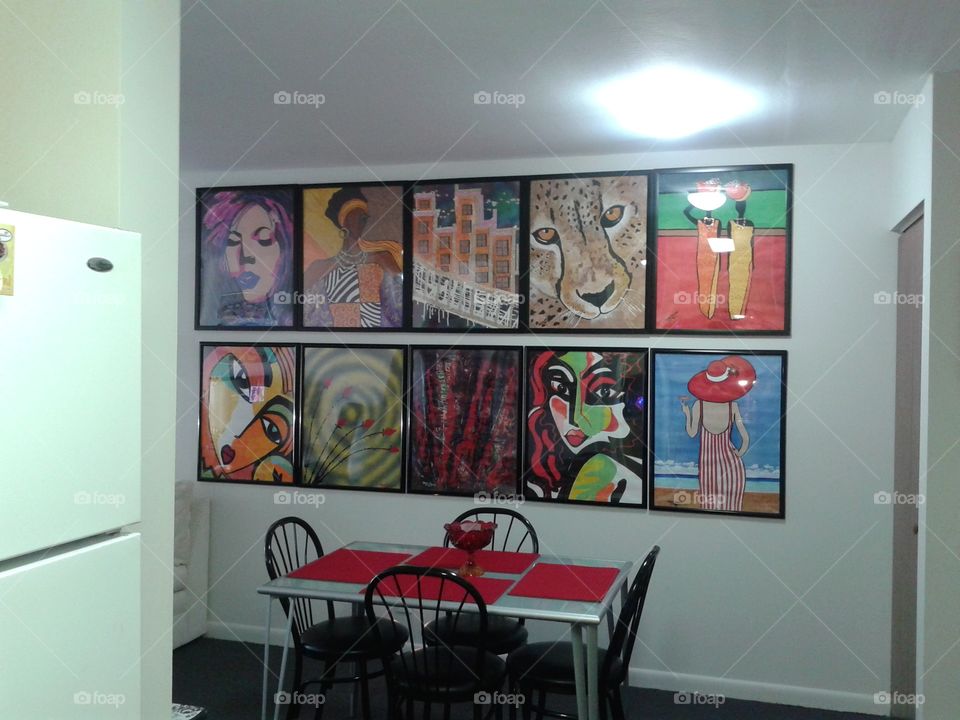 My Art Collection by me. These are my Paintings on my dinning wall.