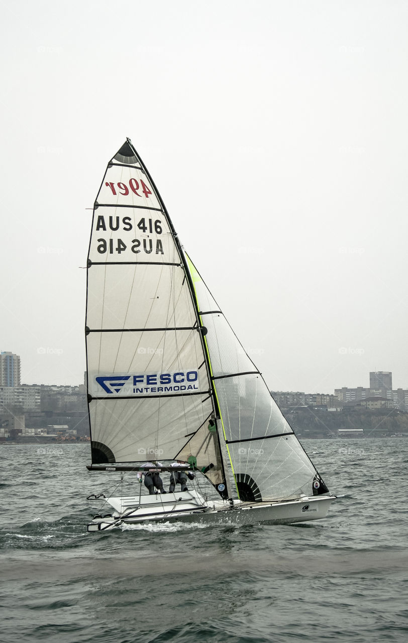 Sport sailing by windy day in Vladivostok