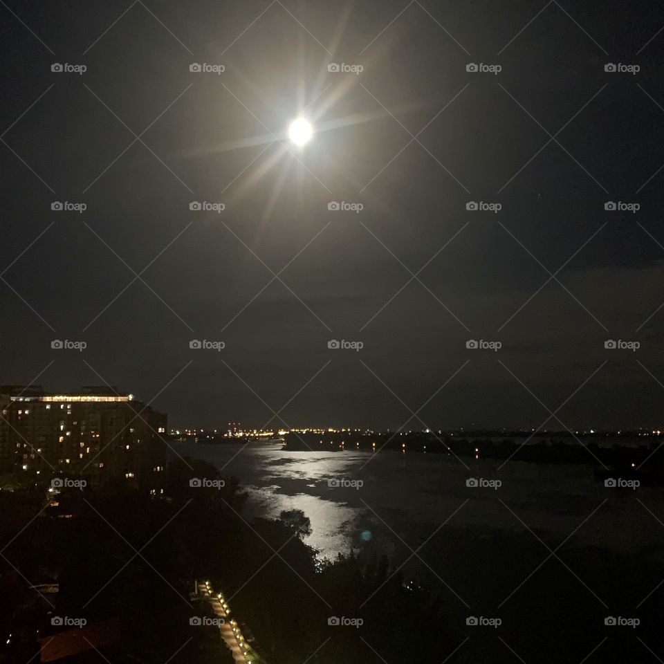 Moonlight on the St.Lawrence river, Quebec, Canada 