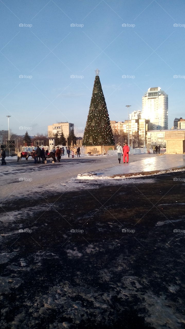 Christmas tree in the Kuibishevskaya square, Samara, Russia