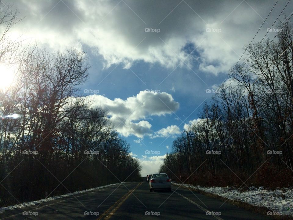 Clouds, highway, road, forests 