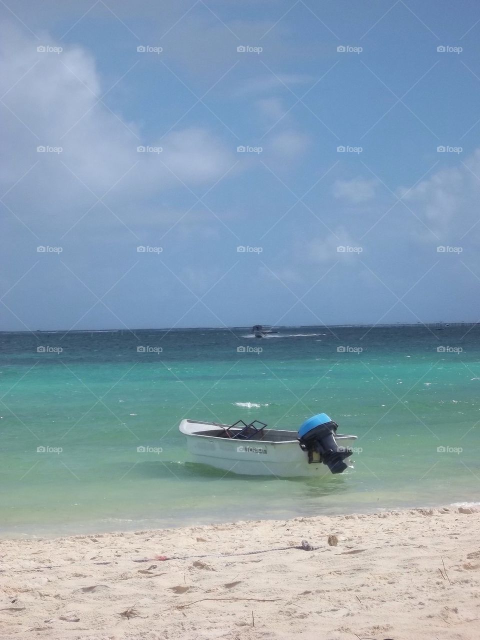 Boat in ocean at beach
