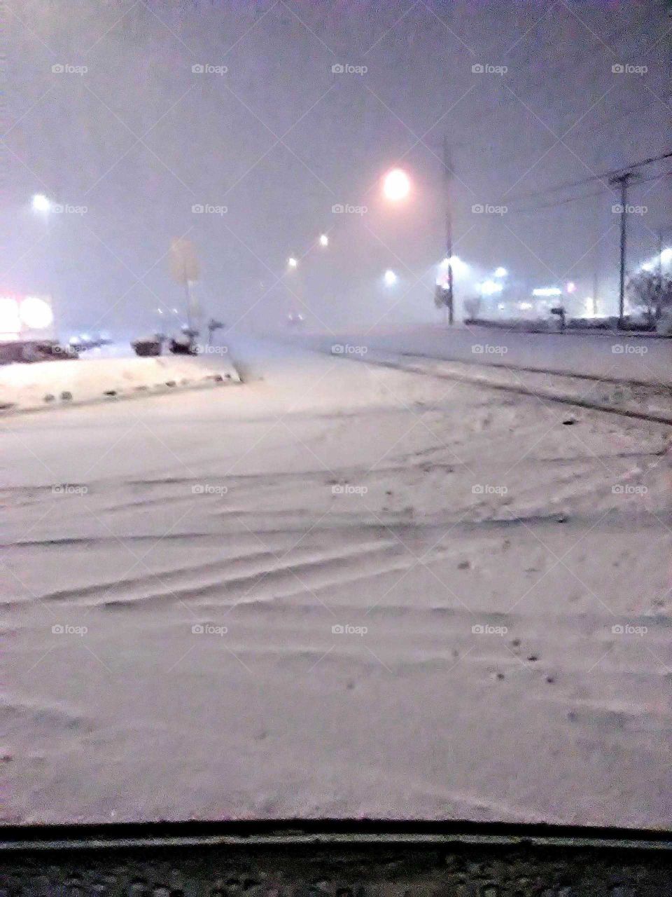 Beautiful, snowy evening downtown.