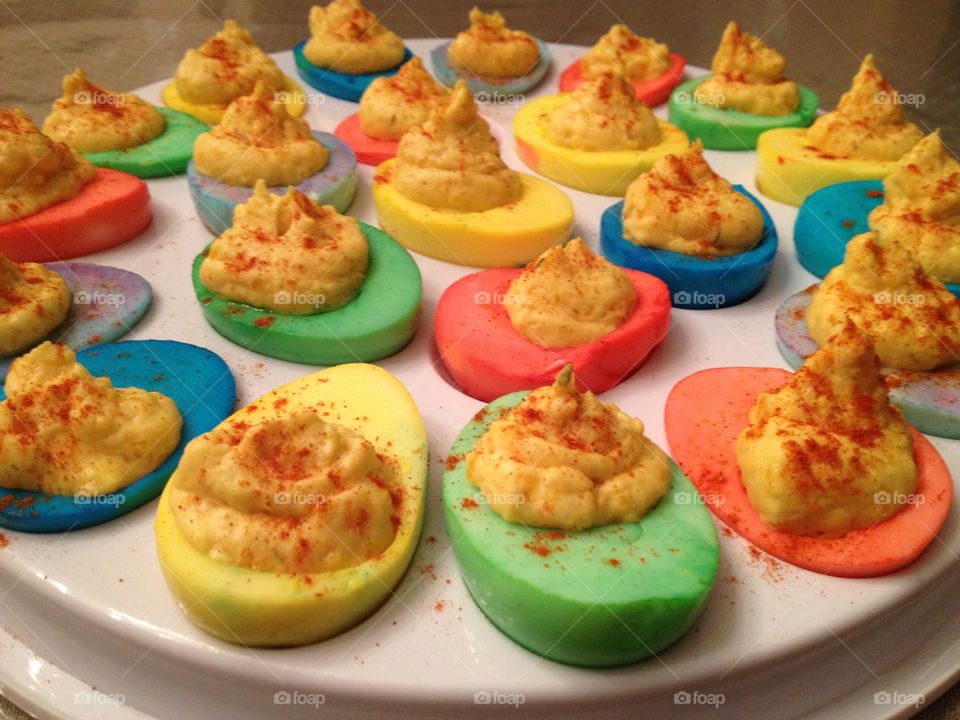 Colorful deviled eggs