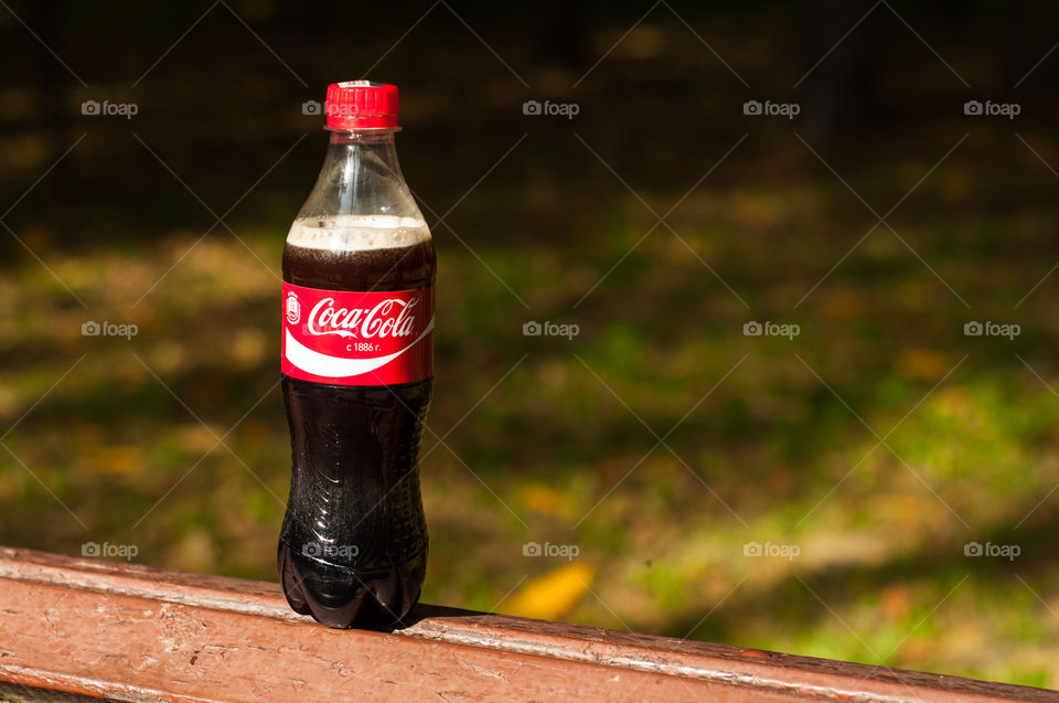 Coca Cola with blurred Autumn background 