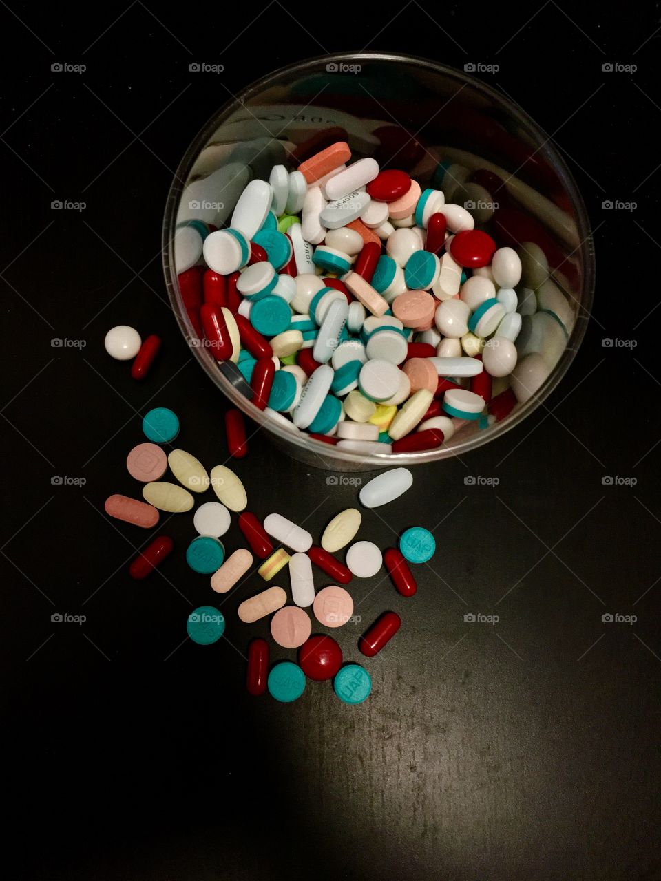 Many colorful pill