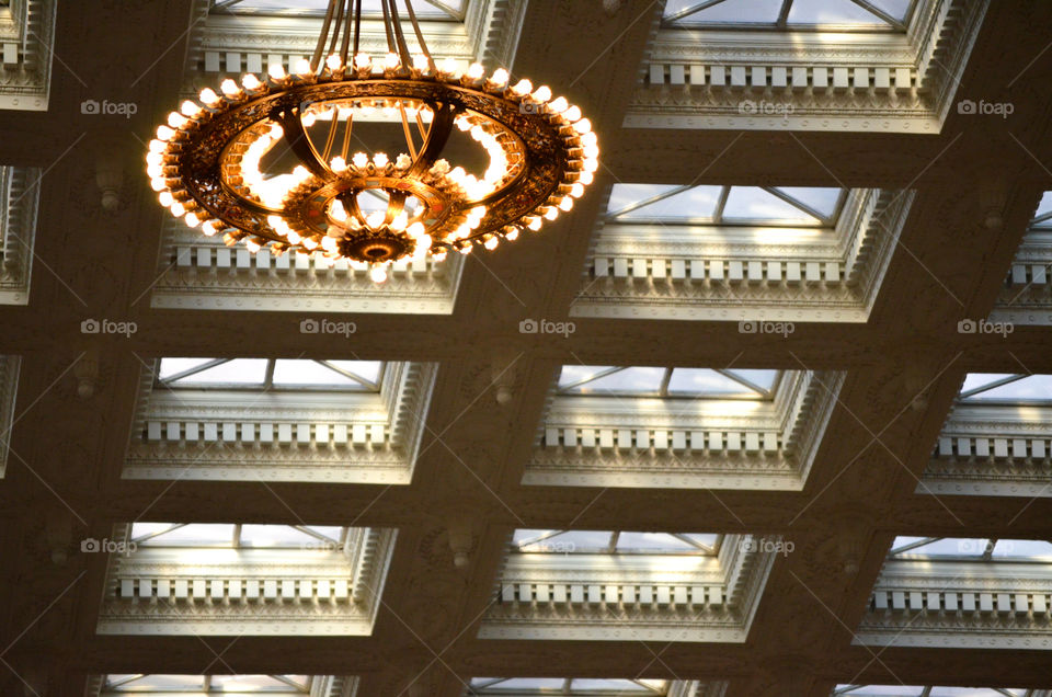 Chandelier and ceiling at the Field museum in Chicago Illinois