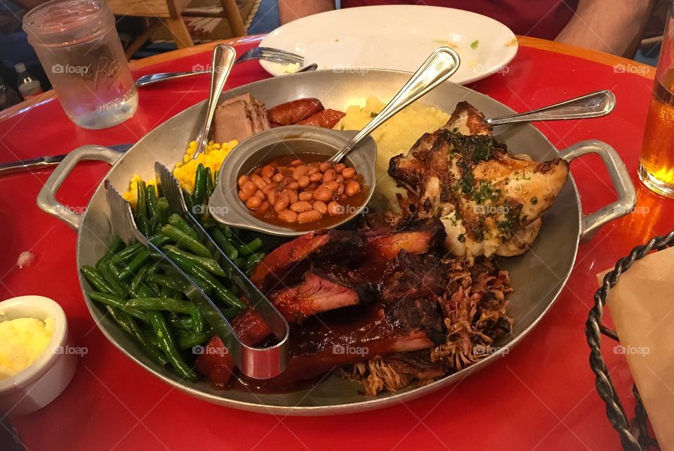 A platter full of food!  Family style servings with more than enough to go around! 