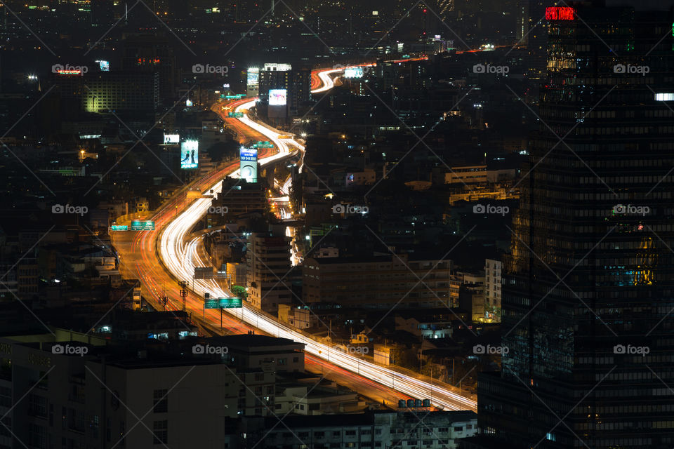 Traffic road at night with traffic light