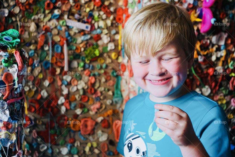 Boy at Seattle Gum Wall Post Alley 