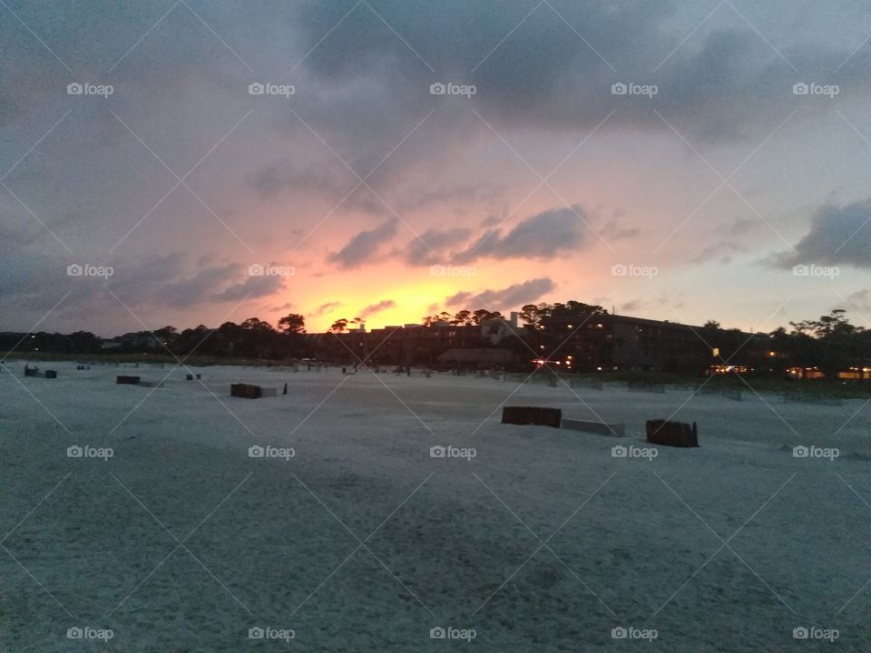 Beautiful but cloudy South Carolina beach sunset.