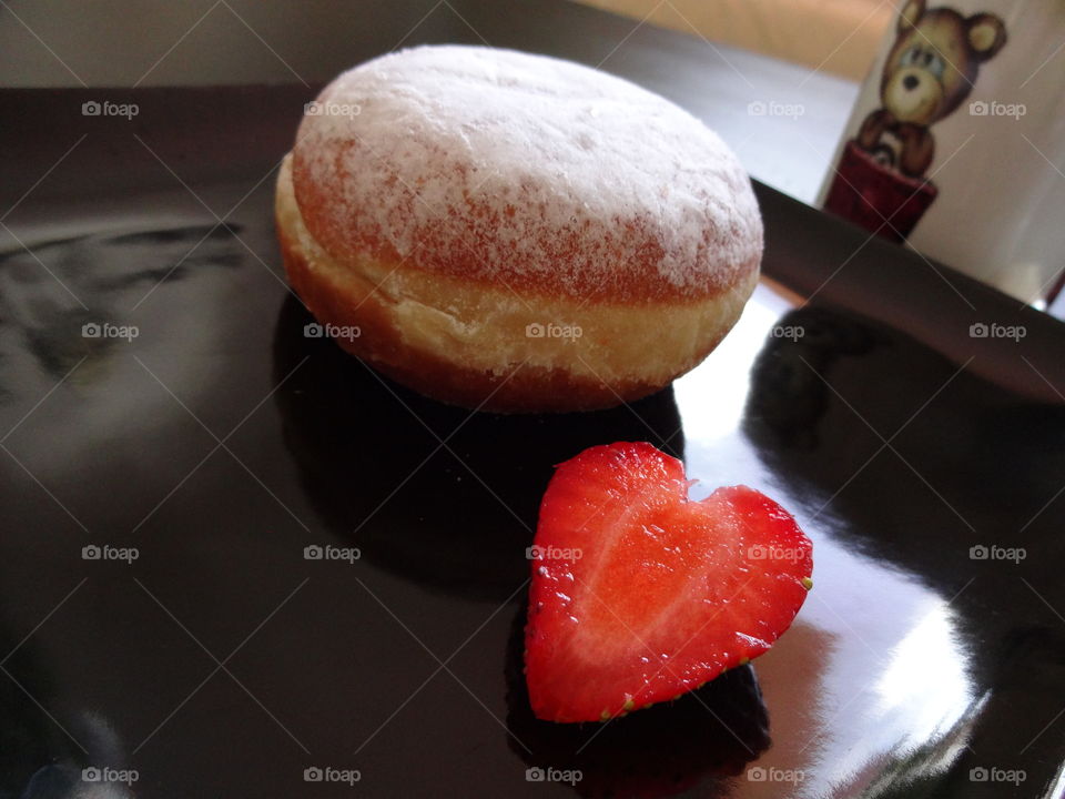 sweet strawberry heart on donut