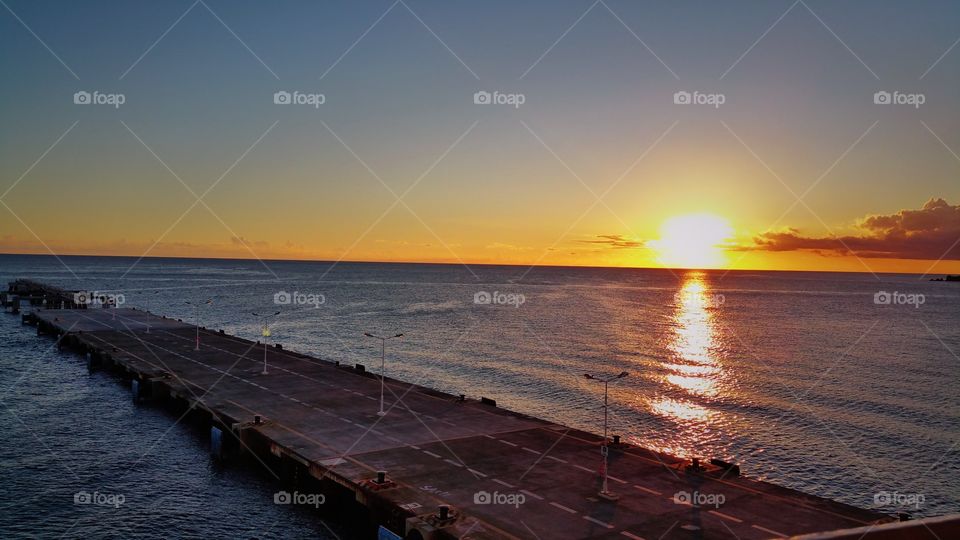 View of sunset from ship in phillipsburg St Maarten