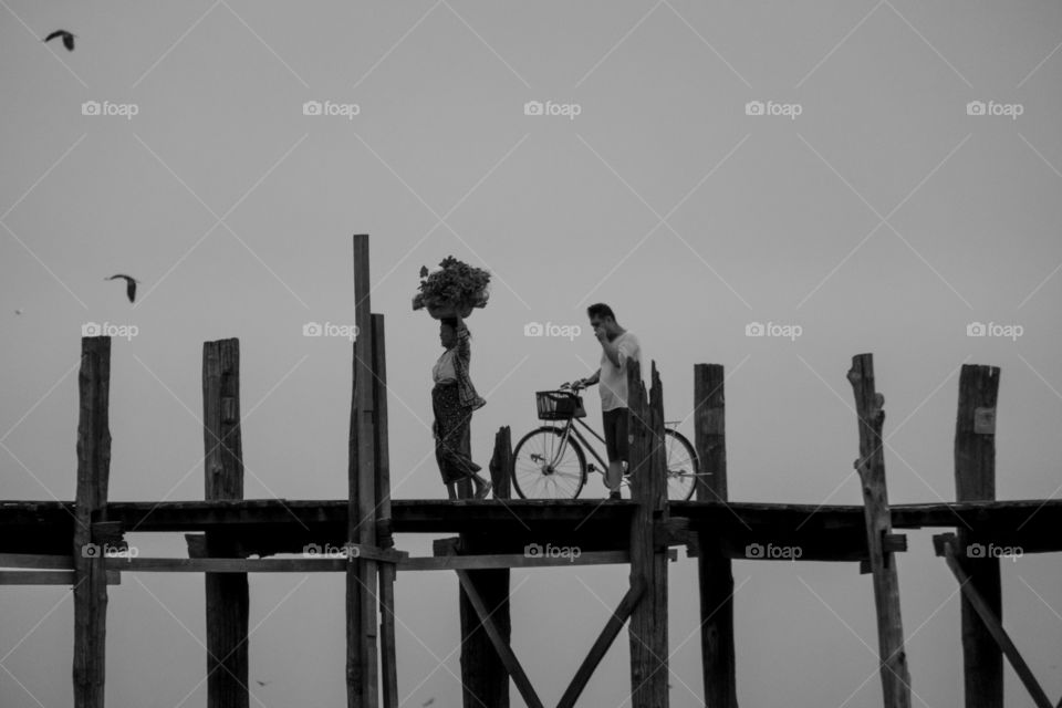 Local life in early morning on U-beng bridge Mandalay Myanmar