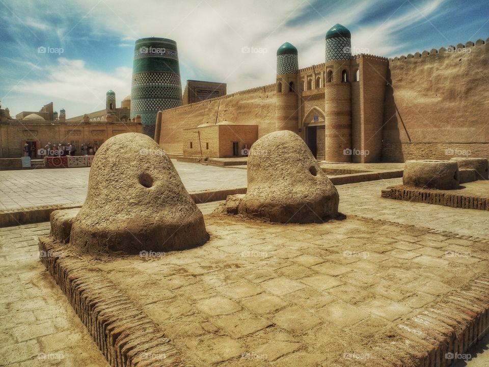 Khiva minarets. . These cone constructions are blast furnaces where they were making a metal. 