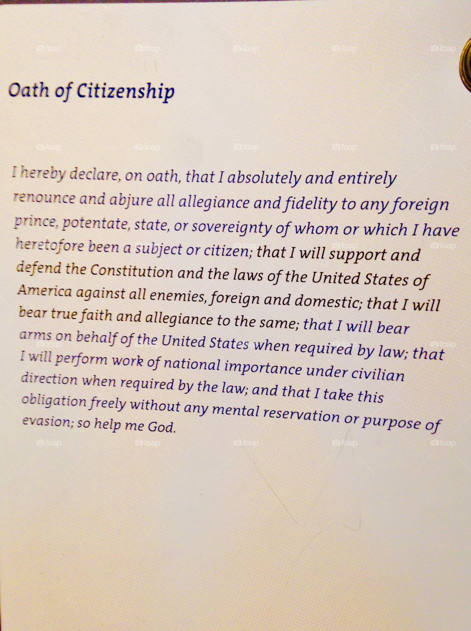Oath or Citizenship