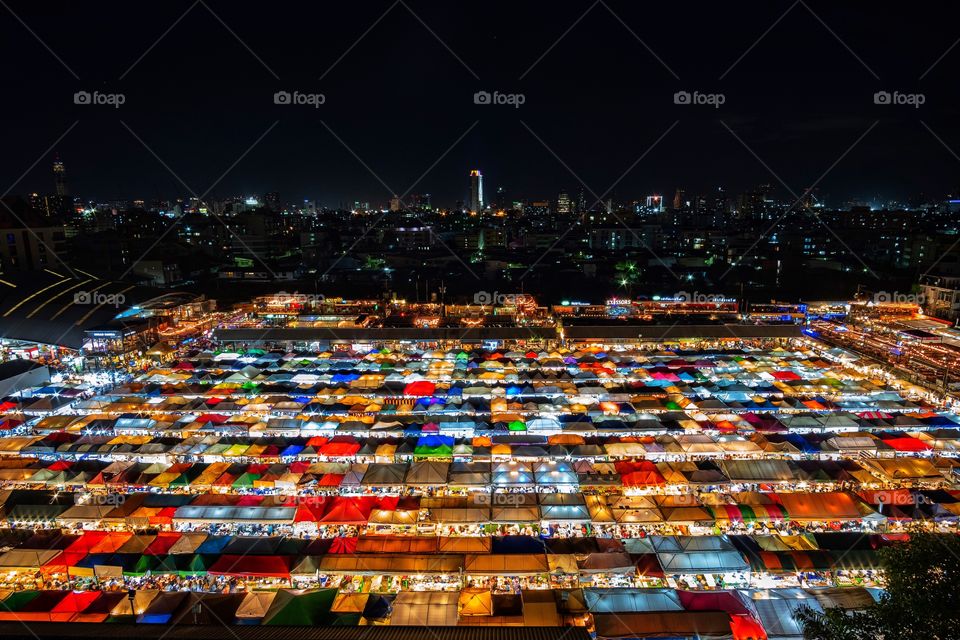 Train Night Market Ratchada  is Colorful night life of the famous flea market in Bangkok Thailand 