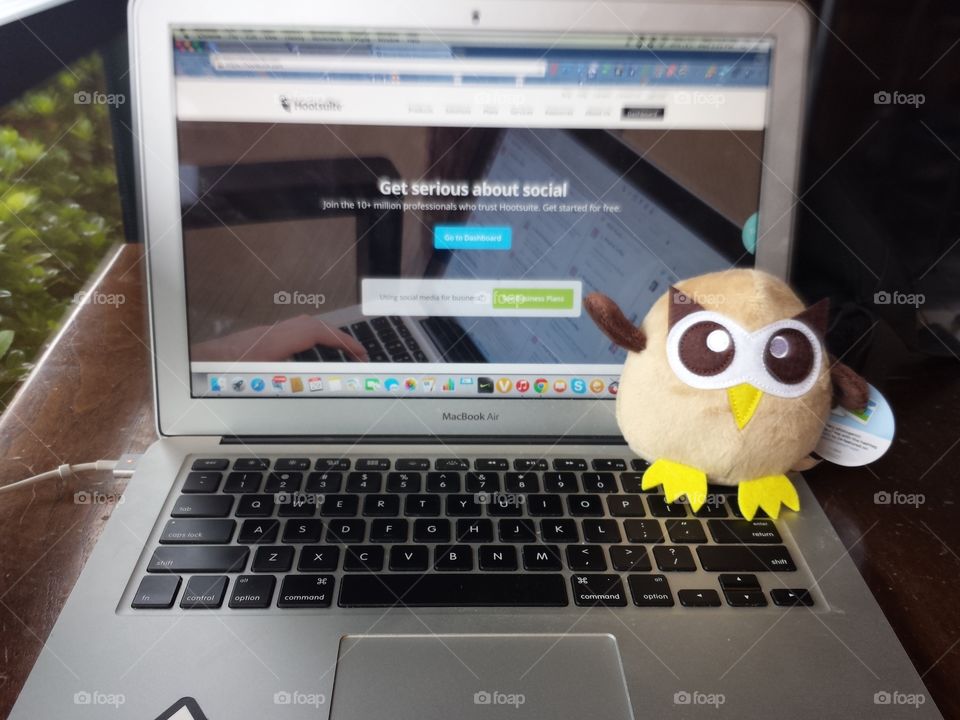 Hootsuite. Owly was given to me by one of the Hootsuite Staff, during a meeting.