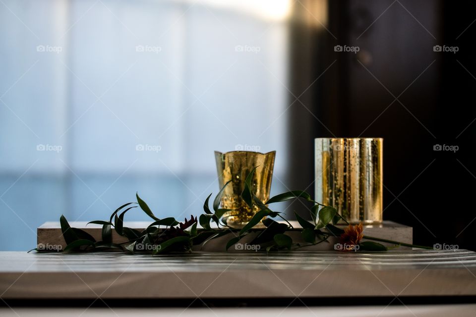 Table decorations at wedding reception 