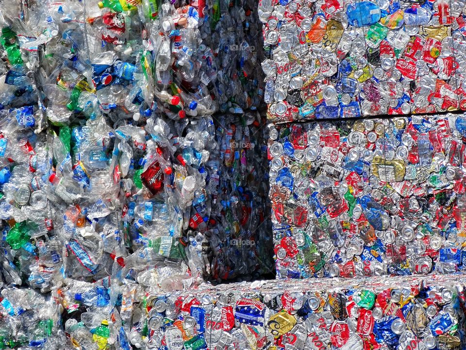 Recycling Center. Crushed Plastic And Aluminum In A Recycling Facility
