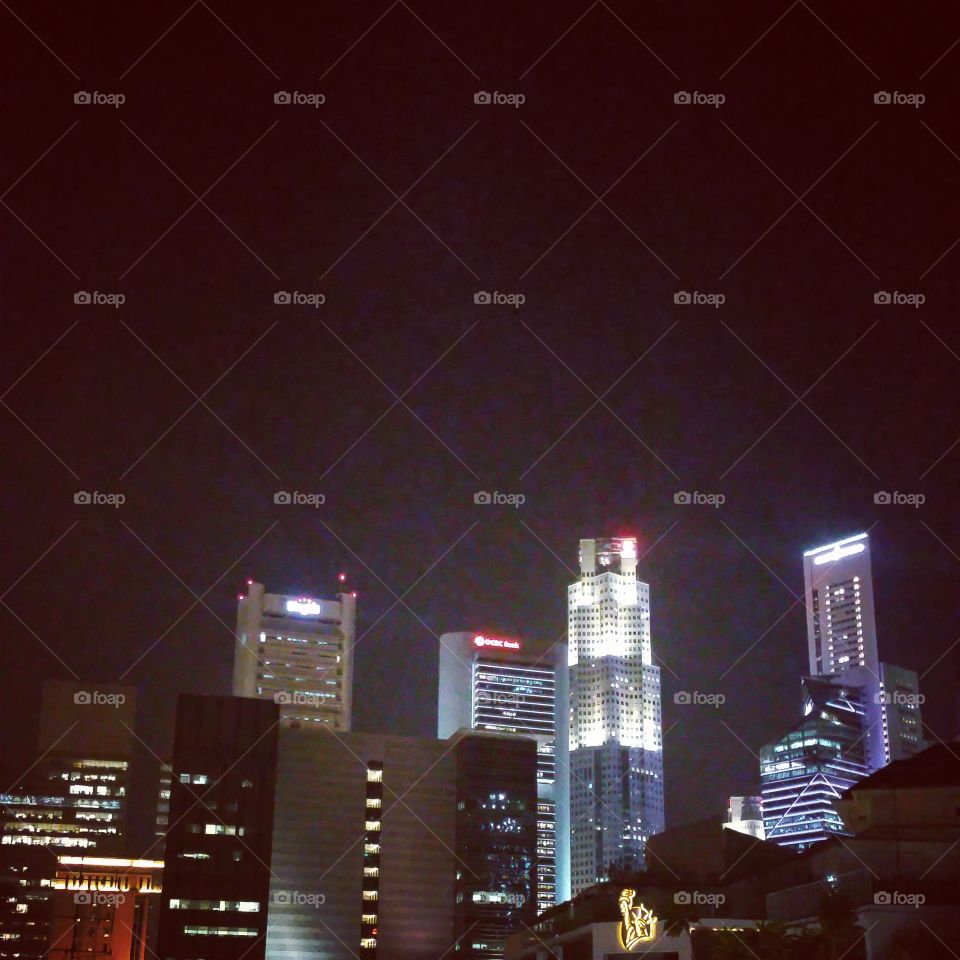 city sights . the night skyline in Singapore
