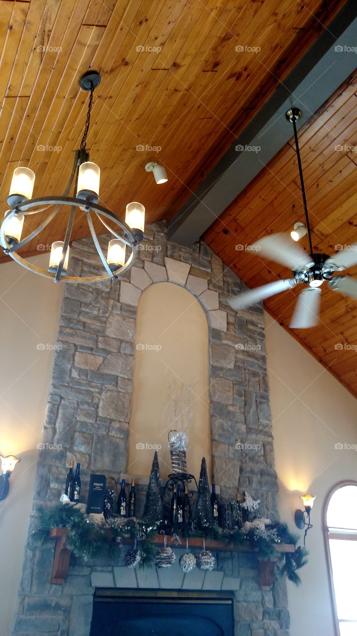 fireplace at an Ohio winery