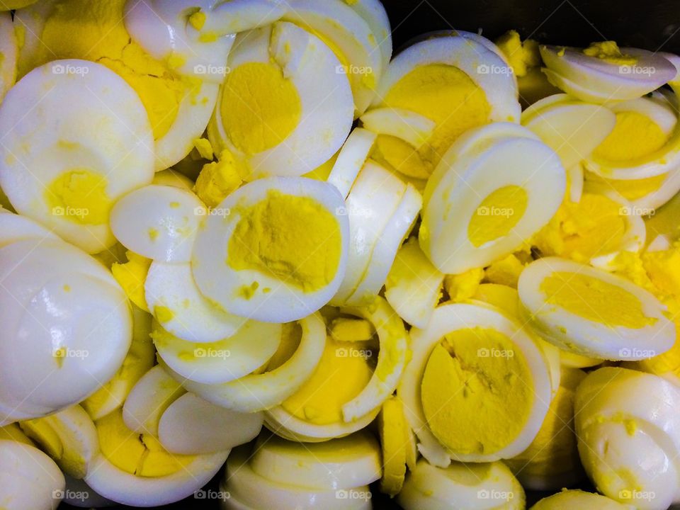 Sliced hard boiled eggs
