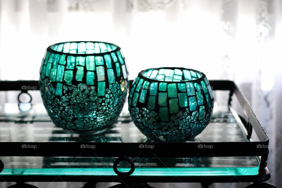 Mosaic glass candle holders 