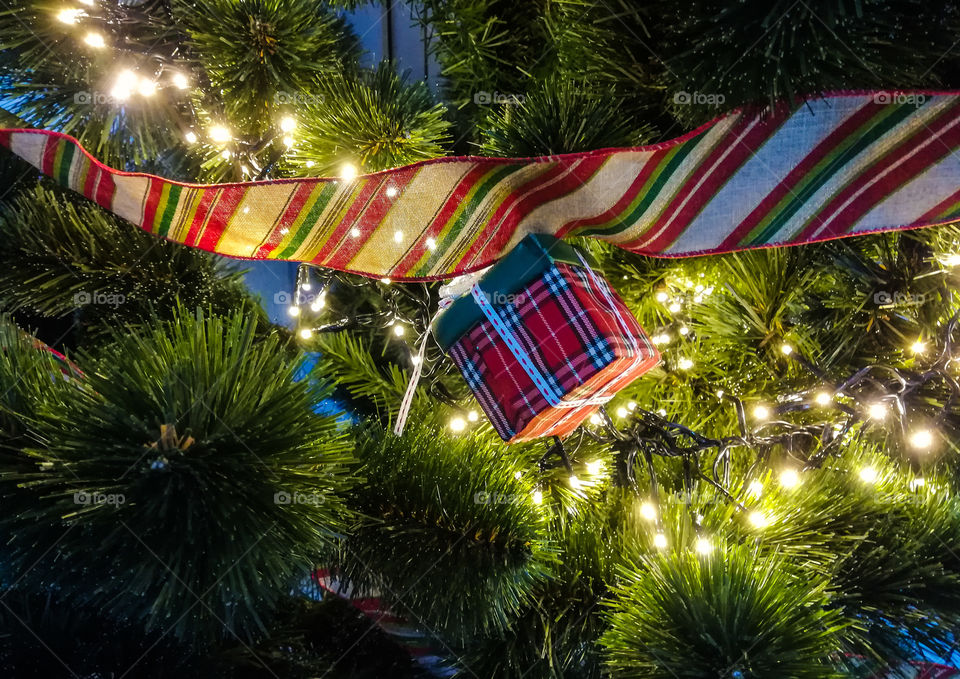 shiny Christmas decorations on the Christmas tree, holiday season